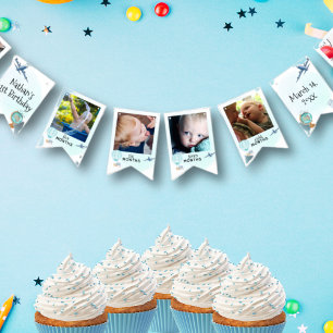 Onederful First Birthday Blue 12 Month Photo Bunting
