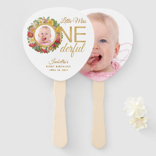 Onederful First Birthday Floral Photo Rose Wreath Hand Fan