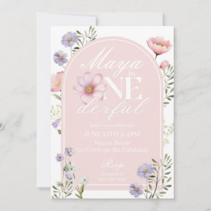 ONEderful, First Birthday, Girl birthday invite
