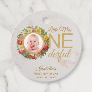 Onederful First Birthday Photo Rose Wreath Floral Favour Tags