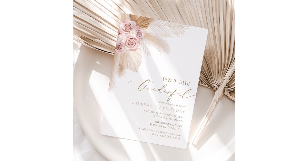 Onederful Floral Pampas Grass 1st Birthday Invitation Zazzle