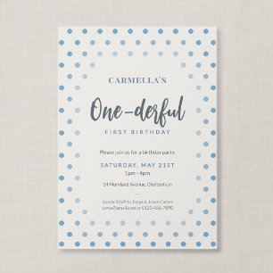 Onederful French Blue Polka Dot First Birthday Invitation