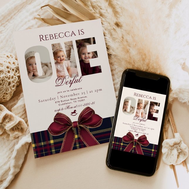 OneDerful Girl 1st Birthday Photo Preppy Holiday  Invitation (Creator Uploaded)