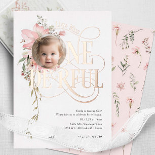 Onederful girl 1st birthday Wildflower photo gold