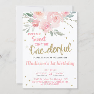 Onederful girl 1st first birthday invitation. invitation