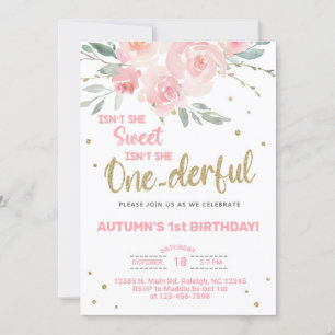 Onederful girl 1st first birthday invitation. invitation