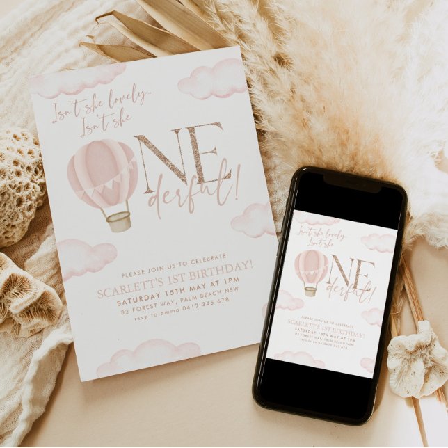 Onederful Hot Air Balloon 1st Birthday Invitation (Printed or digital options available! )