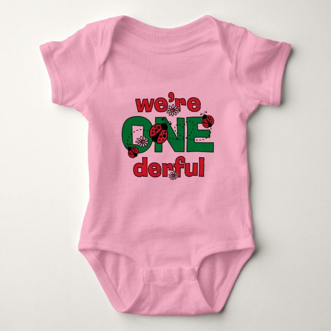 ONEderful Ladybug Twins 1st Birthday Baby Bodysuit (Front)