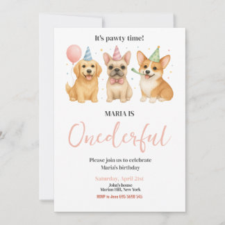 ONEderful Pawty Time Puppy Dog Birthday Party Invitation