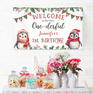 ONEderful   Penguin Christmas 1st Birthday Party Banner