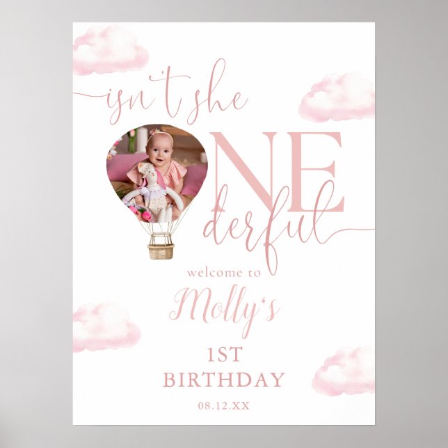 Onederful Photo Balloon Girl 1st Birthday Welcome  Poster (Front)