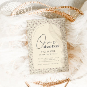 Onederful Retro Daisy Girls 1st Birthday Party Invitation