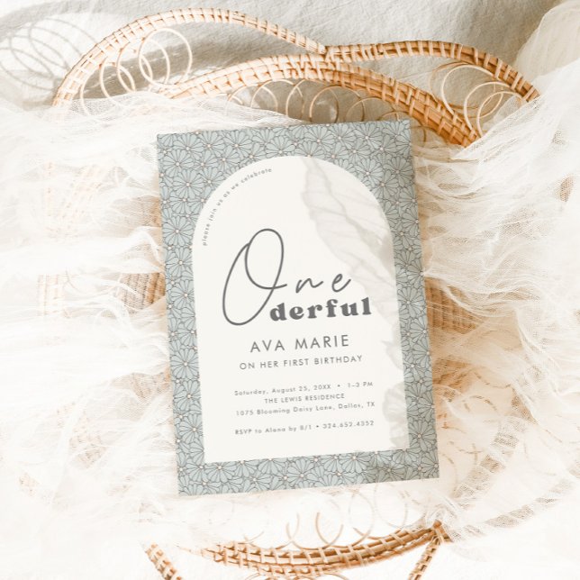 Onederful Retro Daisy Girls Mint 1st Birthday Invitation (Creator Uploaded)