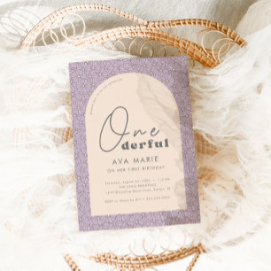 Onederful Retro Daisy Girls Purple 1st Birthday Invitation