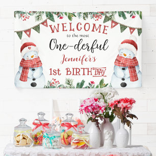 ONEderful Snowman Christmas 1st Birthday Party Banner