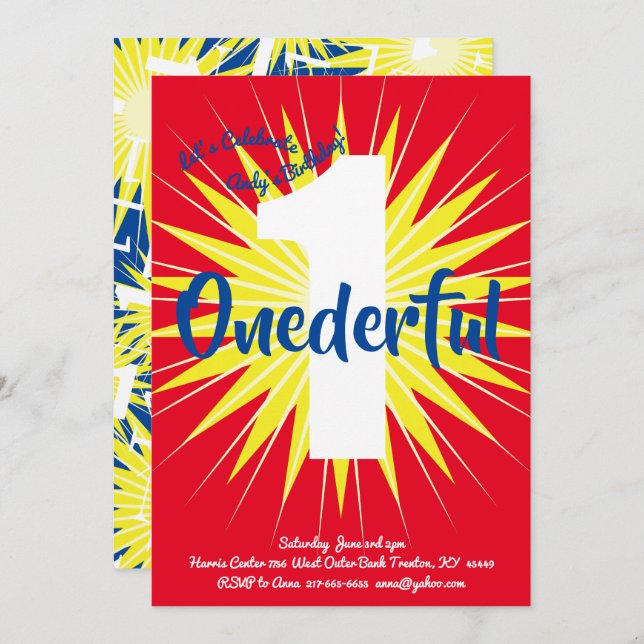 Onederful Super Hero 1st Birthday Cute Invitations (Front/Back)