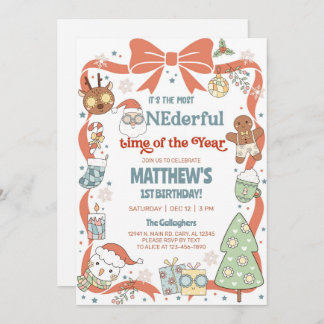 ONEderful time of the year Christmas 1st birthday. Invitation