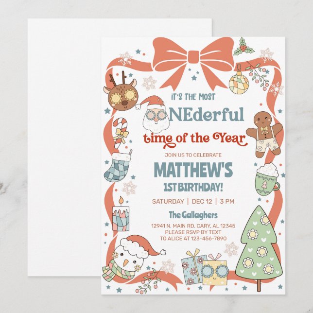 ONEderful time of the year Christmas 1st birthday. Invitation (Front/Back)