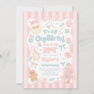 Onederful Time Of The Year Christmas Bow Birthday Invitation