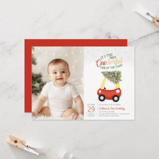 ONEderful Time Of The Year photo car 1st Birthday  Invitation