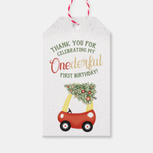 ONEderful Time Of The Year Red car 1st Birthday  Gift Tags