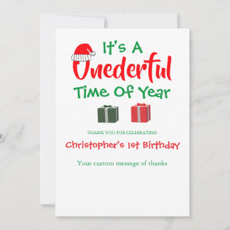 Onederful Time Of Year Christmas 1st Birthday Thank You Card