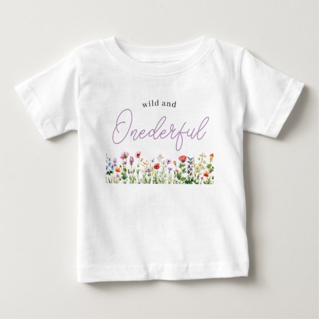 Onederful Wildflower 1st Birthday Baby T-Shirt (Front)