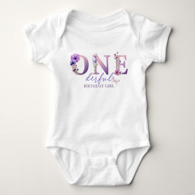 Onederful Wildflower Birthday Girl Baby Bodysuit (Front)