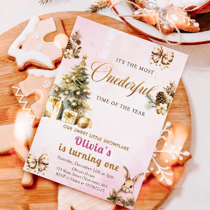 ONEderful Winter Christmas Pink 1st Birthday  Invitation