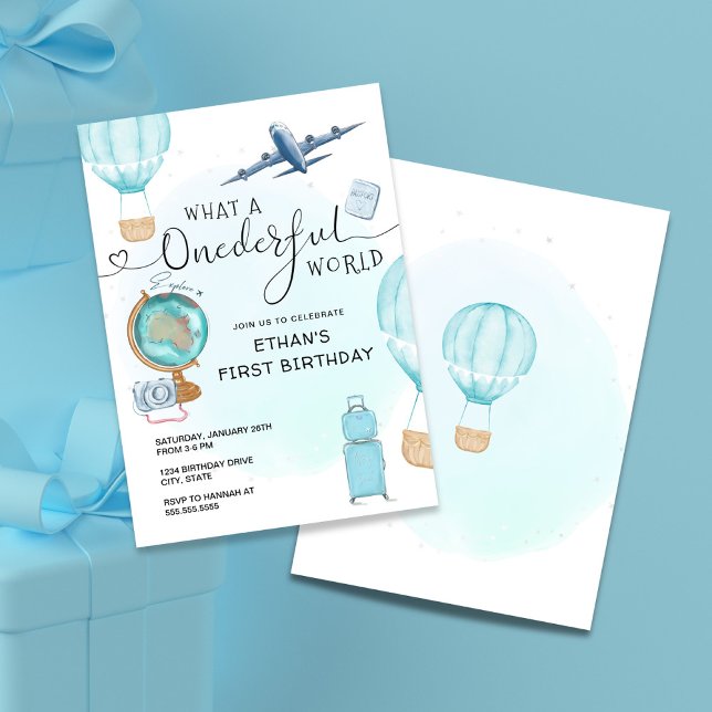 ONEderful World Balloon Boys First Birthday Invitation (Creator Uploaded)