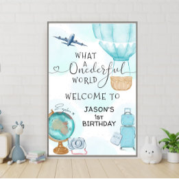 ONEderful World Boys 1st First Birthday Welcome Poster