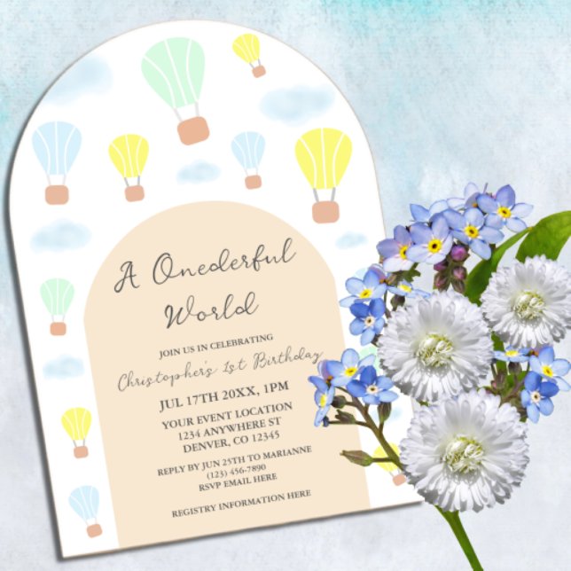 Onederful World Hot Air Balloon 1st Birthday Acrylic Invitations (Creator Uploaded)