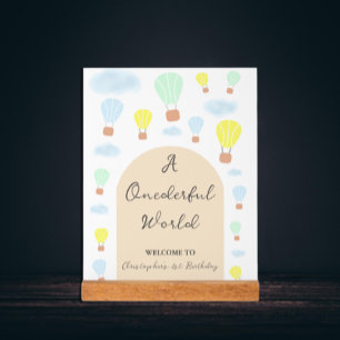 Onederful World Hot Air Balloon 1st Birthday Acrylic Sign