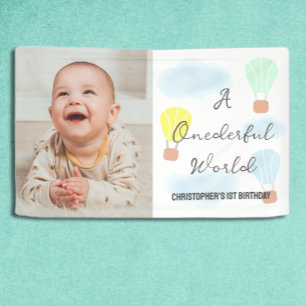 Onederful World Hot Air Balloon 1st Birthday Banner