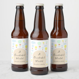 Onederful World Hot Air Balloon 1st Birthday Beer Bottle Label