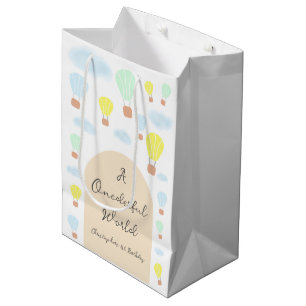 Onederful World Hot Air Balloon 1st Birthday Medium Gift Bag
