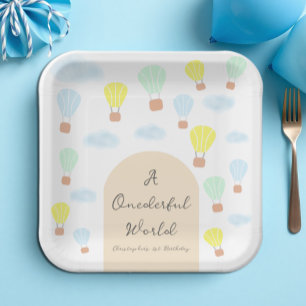 Onederful World Hot Air Balloon 1st Birthday Paper Plate