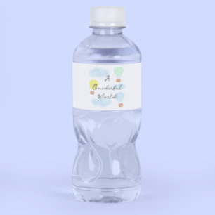 Onederful World Hot Air Balloon 1st Birthday Water Bottle Label