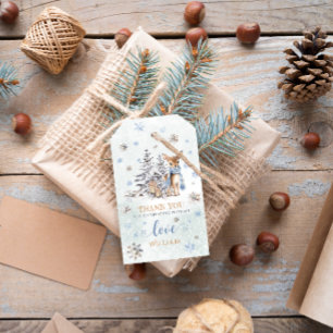 ONEderland 1st Birthday Blue Winter Cute Deer Gift Tags