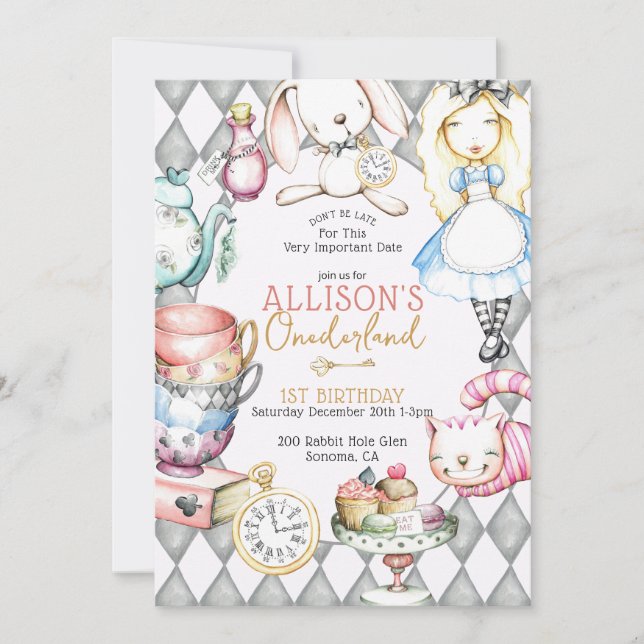 Onederland First Birthday Tea Party Invitation (Front)