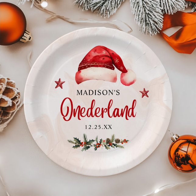 Onederland Santa Hat 1st Birthday Paper Plate (Creator Uploaded)