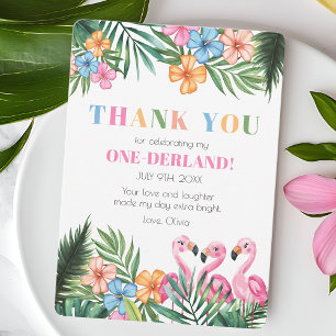 Onederland Summer Tropical Flamingo 1st Birthday Thank You Card