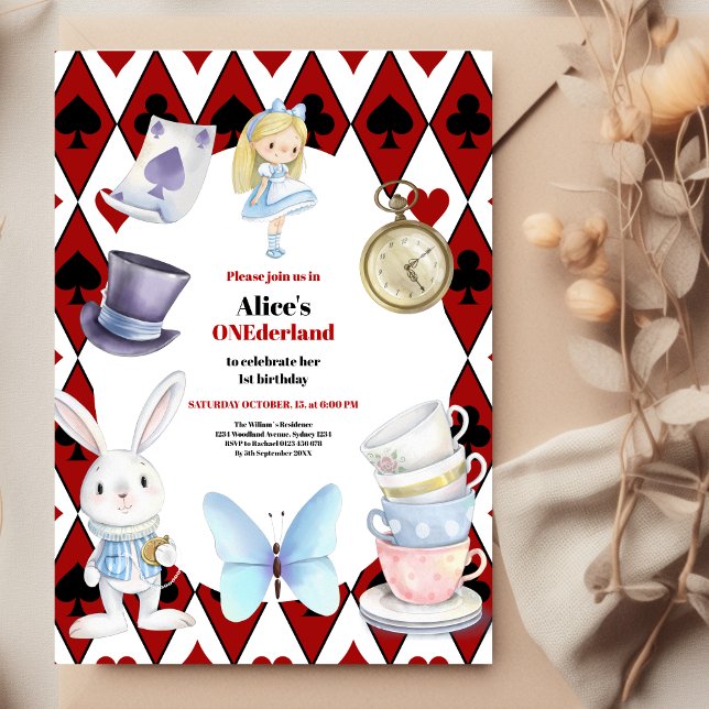 Onederland Tea  Alice in Wonderland 1st Birthday  Invitation (Creator Uploaded)