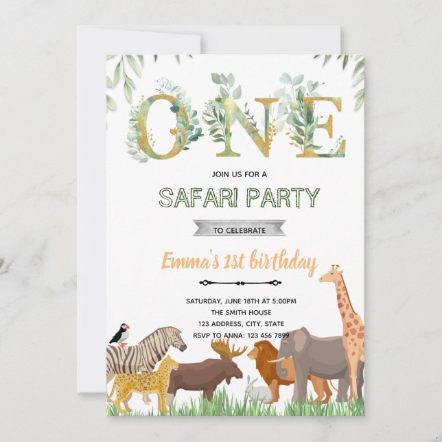 ONEgreenery zoo party theme invitation (Front)