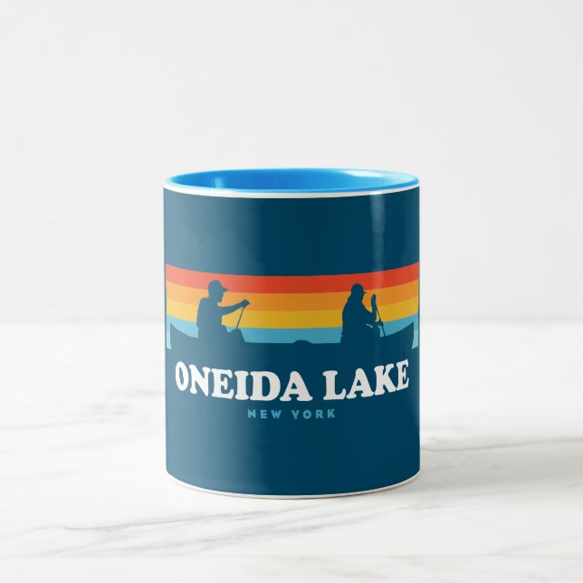 Oneida Lake New York Canoe Two-Tone Coffee Mug (Center)