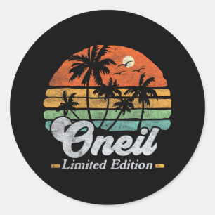 Oneil Surname Funny Retro 90s Birthday Beach Famil Classic Round Sticker
