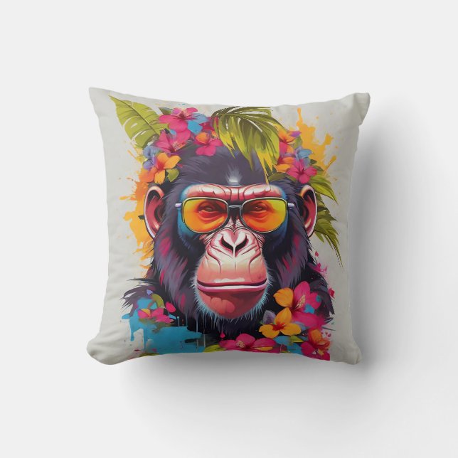 “Oneness With The Universe” Ape Throw Pillow (Front)