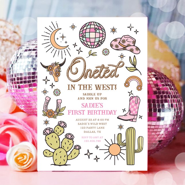 Oneted in the West Disco Cowgirl First Birthday Invitation (Creator Uploaded)