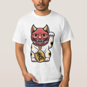 Oni Cat   Japanese Mythical Cat with Oni Mask   Cu T-Shirt