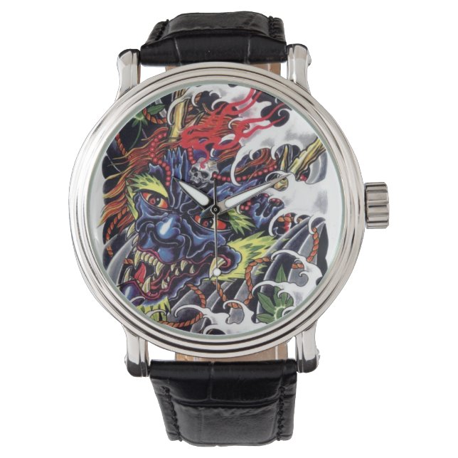 Oni Devil Japanese Tattoo Design Watch (Front)